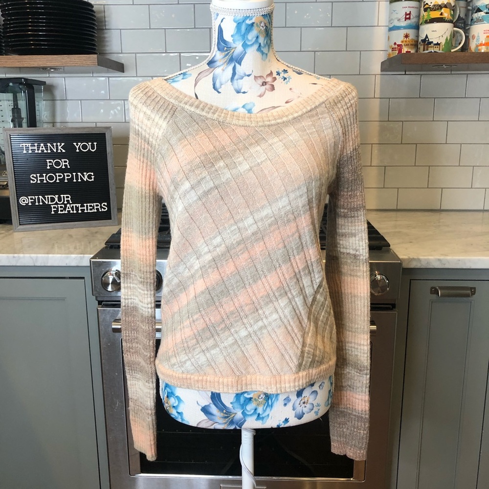 Free People | Pink & Grey Diagonal Knit Sweater